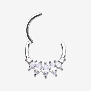 Detail View 1 of Brilliant Sparkle Marquise Grand Floral Clicker Hoop Ring-Clear Gem